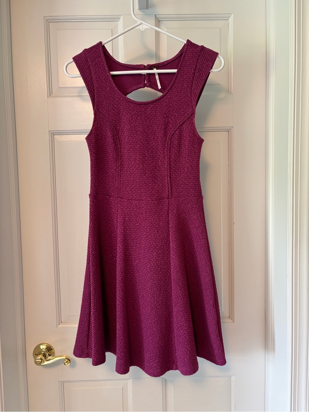 Free People Sleeveless Textured Fit-and-Flare Dress in Berry